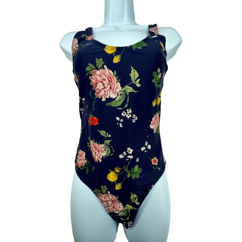 Y.A.S. Womens Swimsuit Sz S One-Piece Navy Floral Modern CottageCore Romantic - Picture 2 of 12